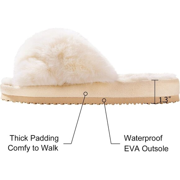Luxurious Women's Cross Band Fuzzy Slippers - Soft Cozy Open Toe Comfort - Picture 5 of 6